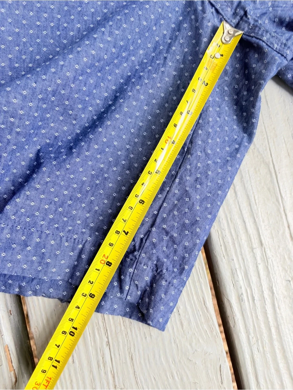 Chaps Flat-Front Chino Shorts 100% Cotton Monroe Blue White Dots Sz 34 Inseam 9”